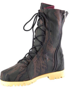 Brown and green long boots